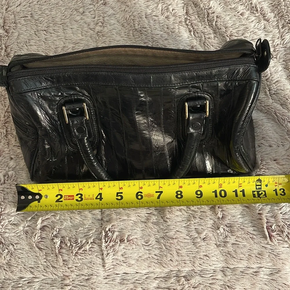 Genuine Eel Skin Handbag‎ Black Top Handle Zipper Closure Classic